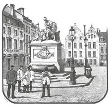 Drawing of the Minerva fountain (1751) on the Grand Sablon Square in Brussels, by Louis Titz, 1890